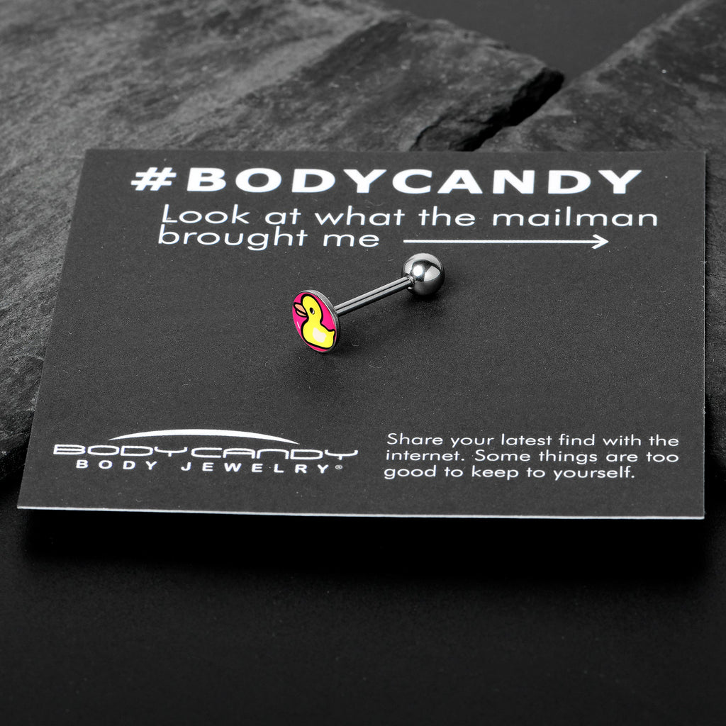BodyCandy Yellow Ducky Barbell Tongue Ring by Onyx O — in-use photo