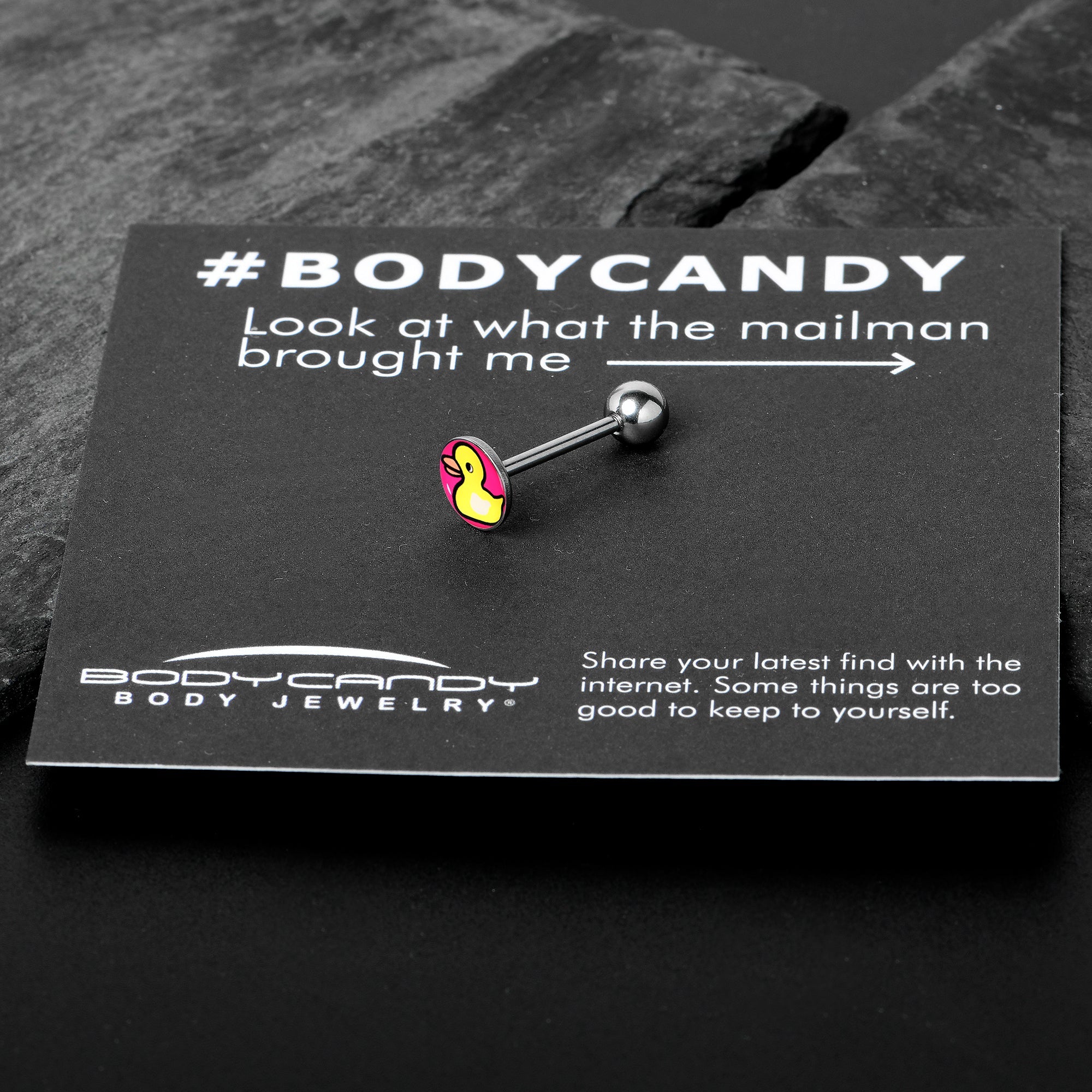 BodyCandy Yellow Ducky Barbell Tongue Ring by Onyx O — in-use photo