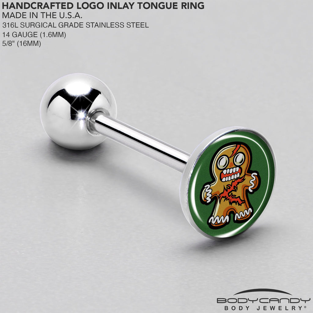 BodyCandy Christmas Holiday Zombie Gingergread Man Barbell Tongue Ring by Onyx O — side view
