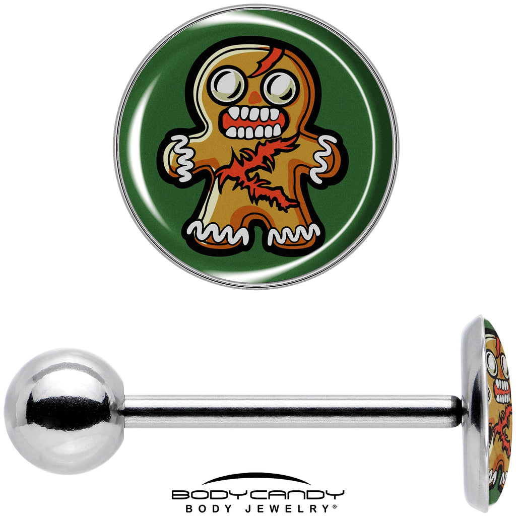 BodyCandy Christmas Holiday Zombie Gingergread Man Barbell Tongue Ring by Onyx O — in-use photo