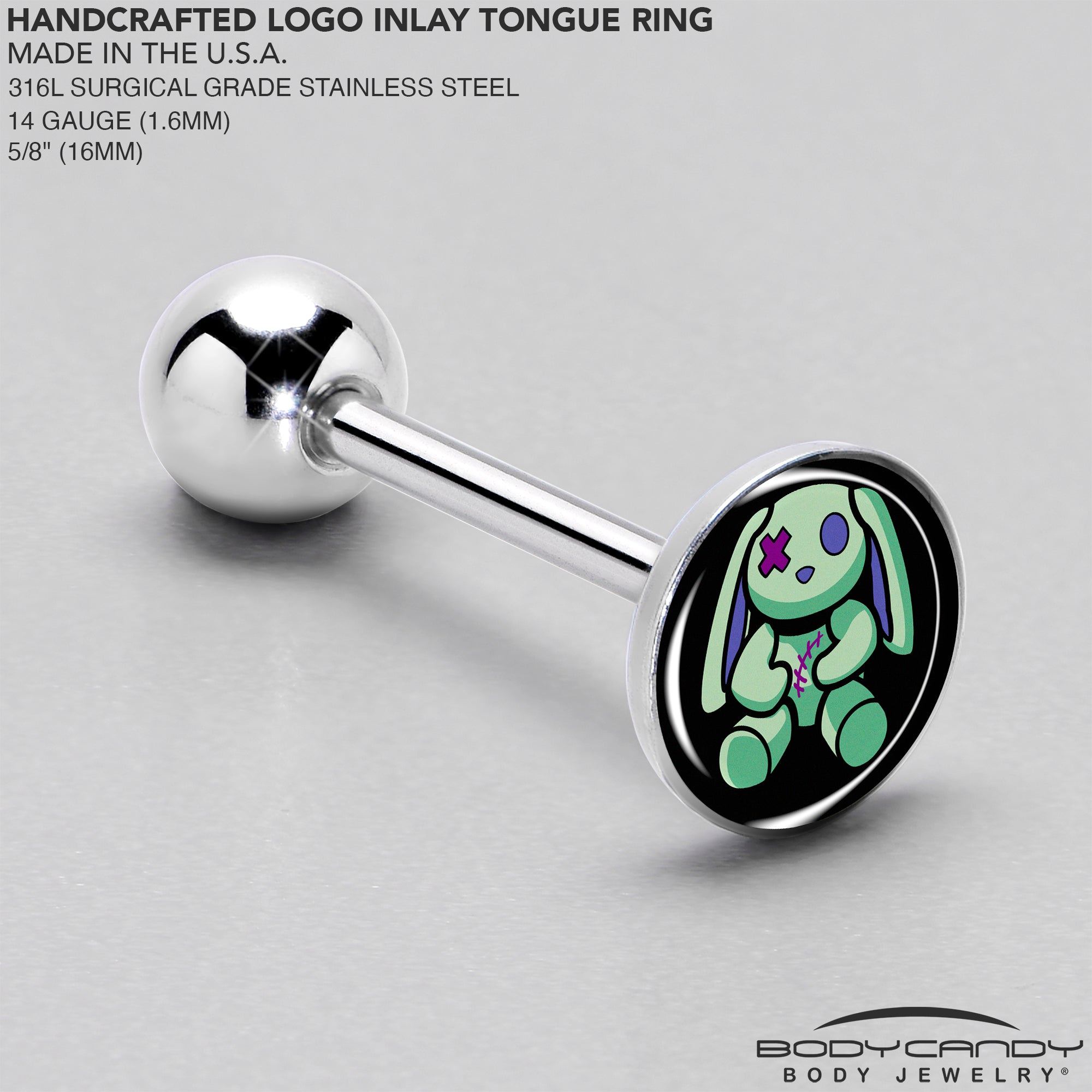 BodyCandy Zombie Bunny Barbell Tongue Ring by Onyx O — side view