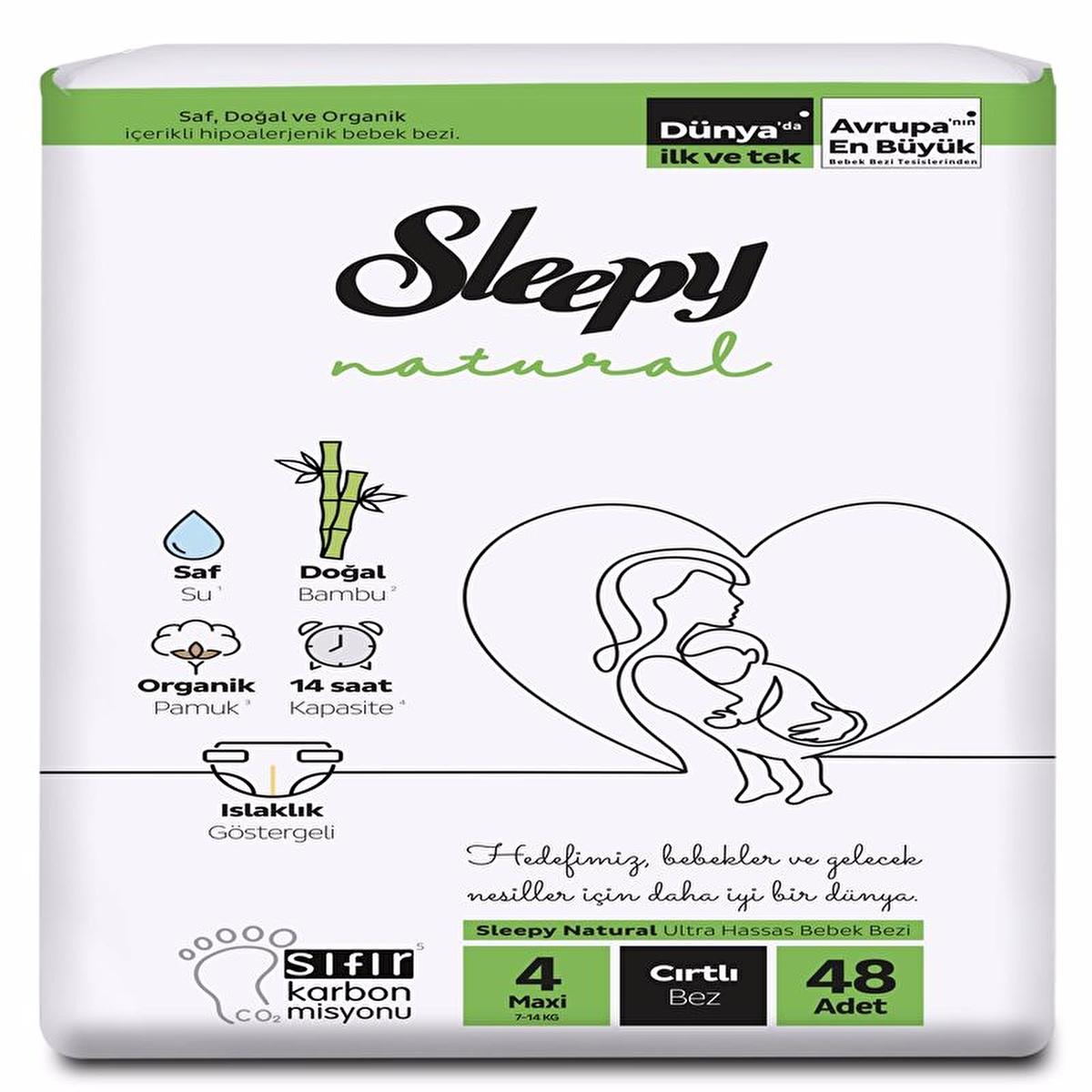 Sleepy Natural Maxi Baby Diapers Size 4, 48 Count - Bamboo, Hypoallergenic, Absorbent, with Wetness Indicator for Dry & Soft Comfort