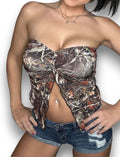 Luckless Outfitters Camo Ruffle Tie Top — main product shot