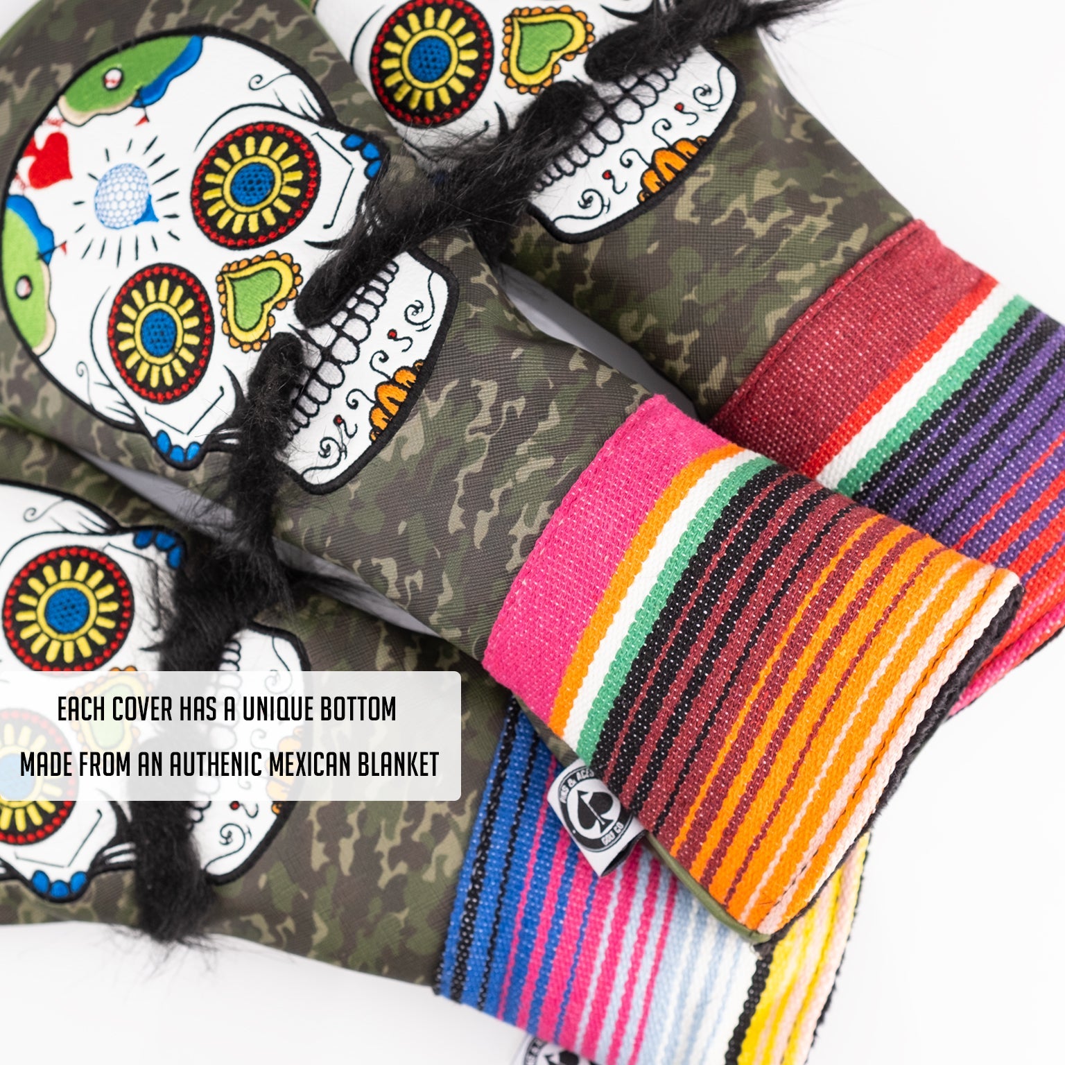 Mustache Sugar Skull - Fairway Cover Green Camo – Pins and Aces, view 12