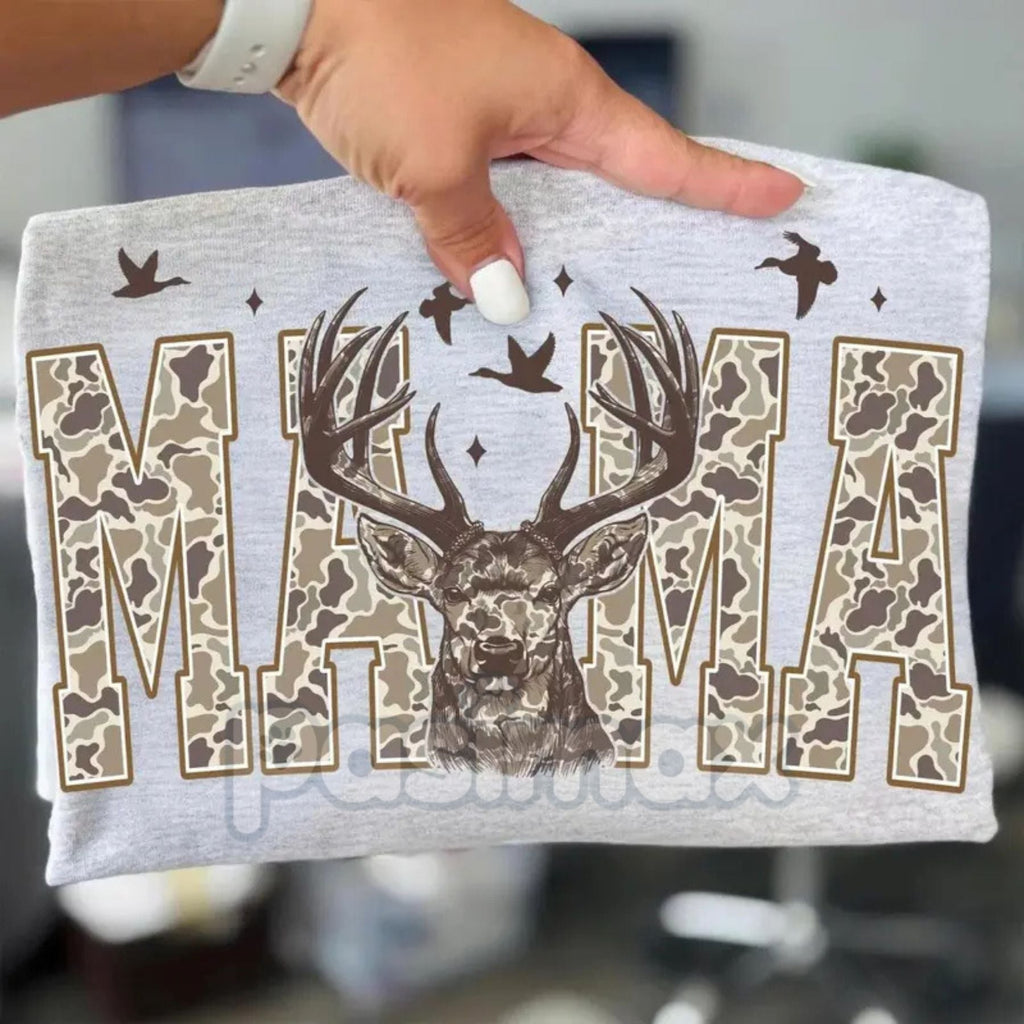 Pasimax "Camo Mama" Deer Hunting Camouflage T-Shirt - Rustic Hunter Mom Gift - Unisex Outdoors Apparel — main product shot