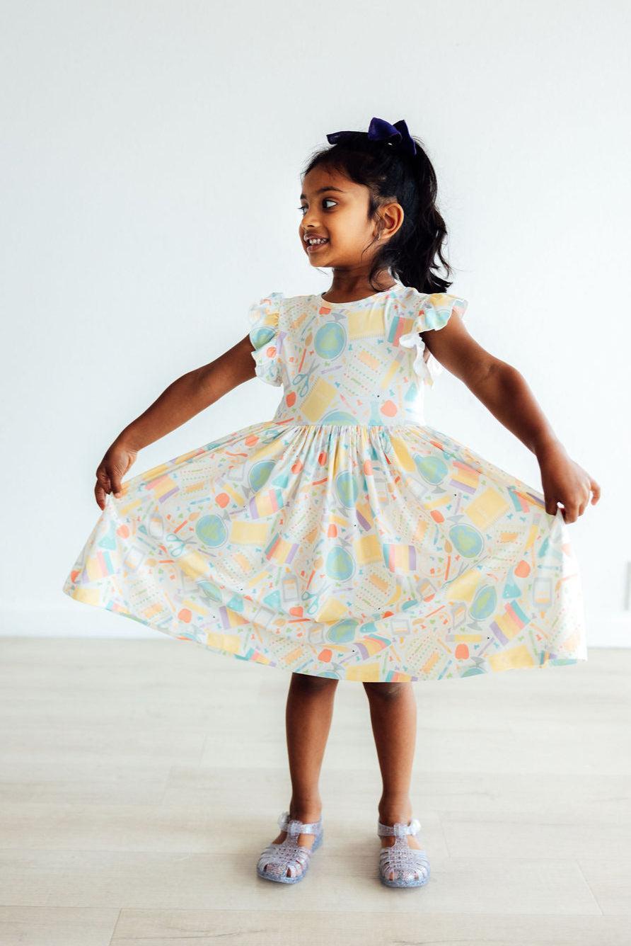 Mila & Rose ® Campus Cutie Flutter Sleeve Twirl Dress — back view