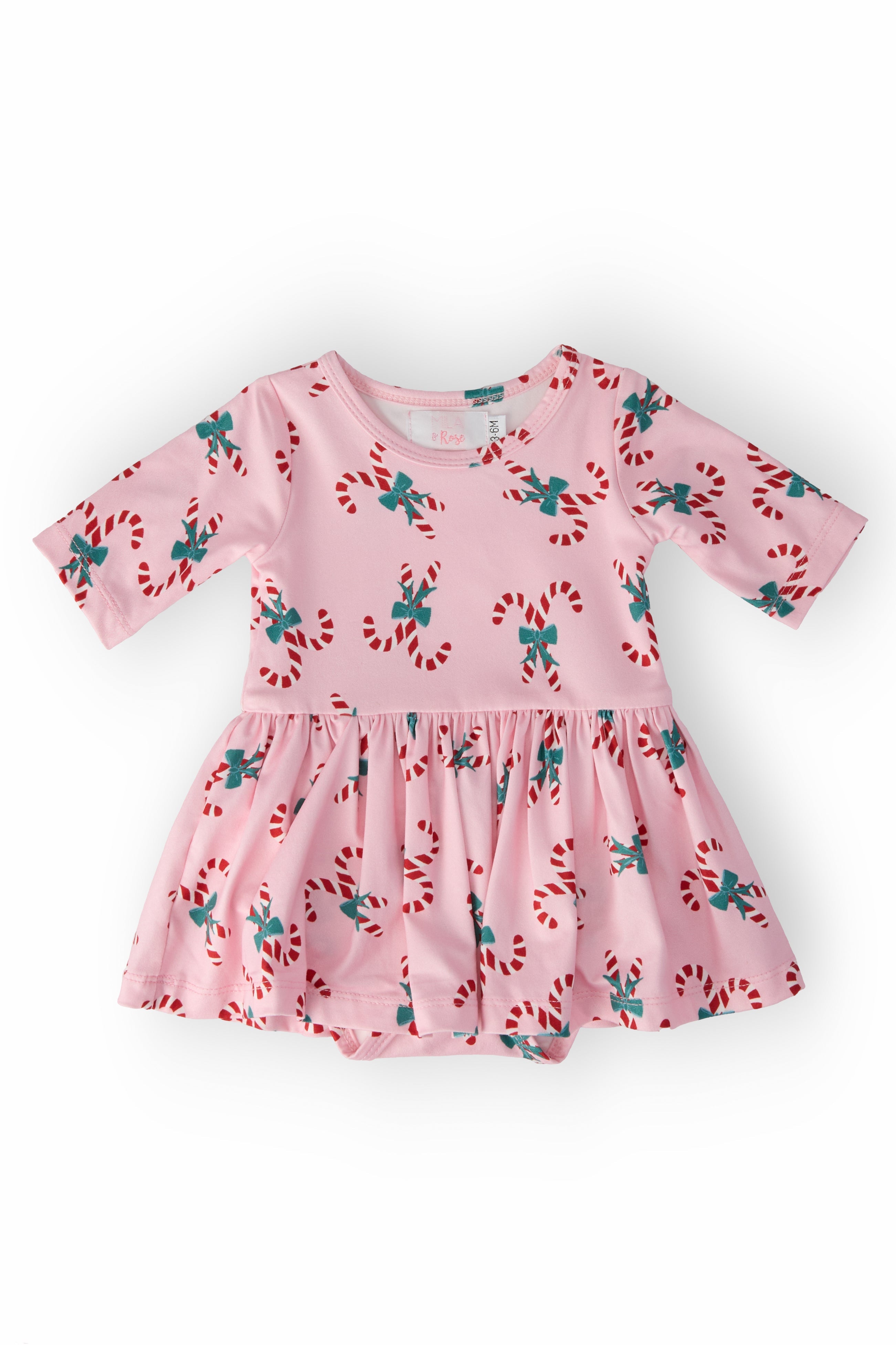 Mila & Rose ® Candy Cane Cutie 3/4 Sleeve Twirl Bodysuit — main product shot