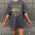 "Captain of The Struggle Bus" Funny T-Shirt – Sarcastic School Bus Graphic Tee, Premium 100% Cotton Novelty Humor Top, Soft Lived-In Heavyweight Relatable Parenting Shirt, Made in USA