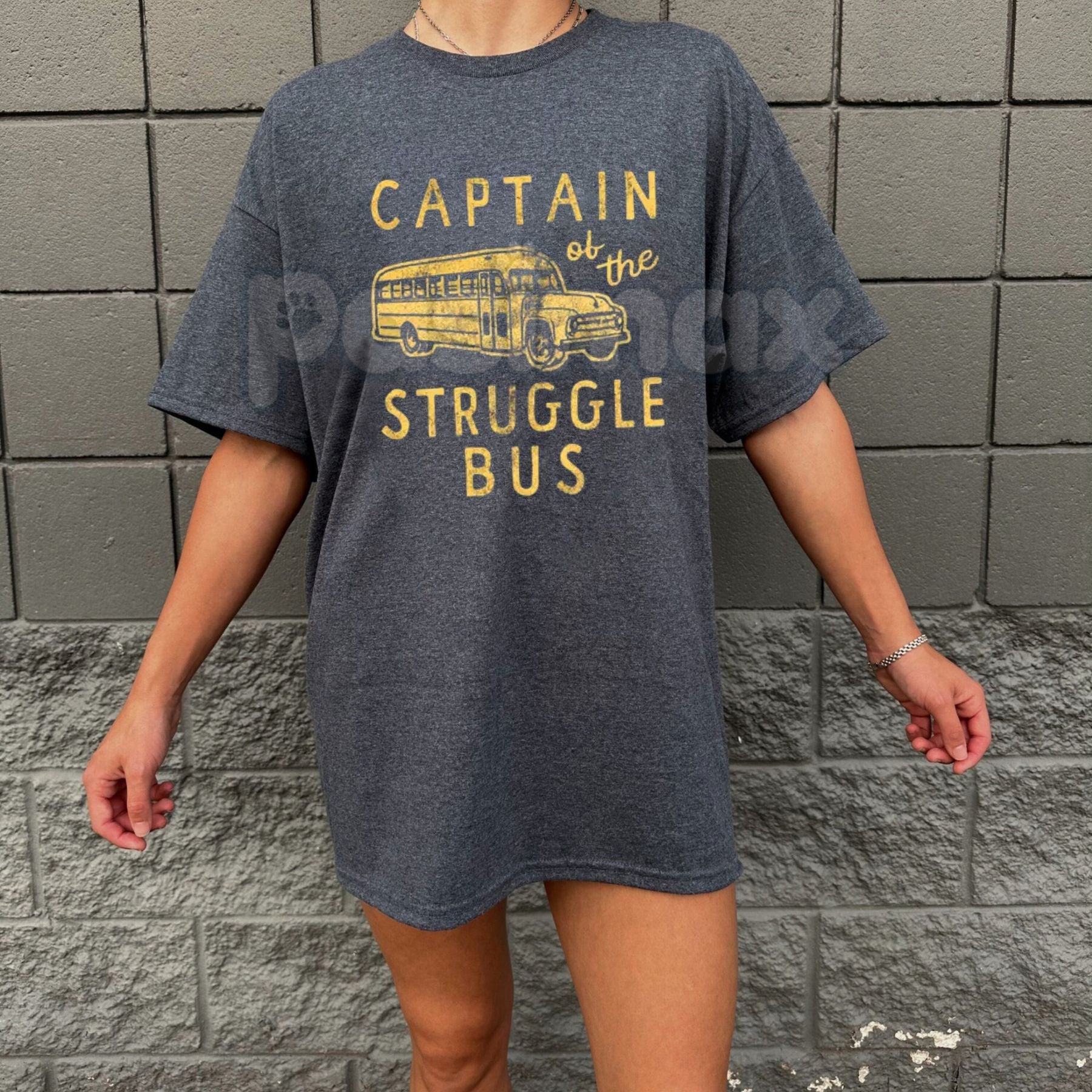 "Captain of The Struggle Bus" Funny T-Shirt – Sarcastic School Bus Graphic Tee, Premium 100% Cotton Novelty Humor Top, Soft Lived-In Heavyweight Relatable Parenting Shirt, Made in USA