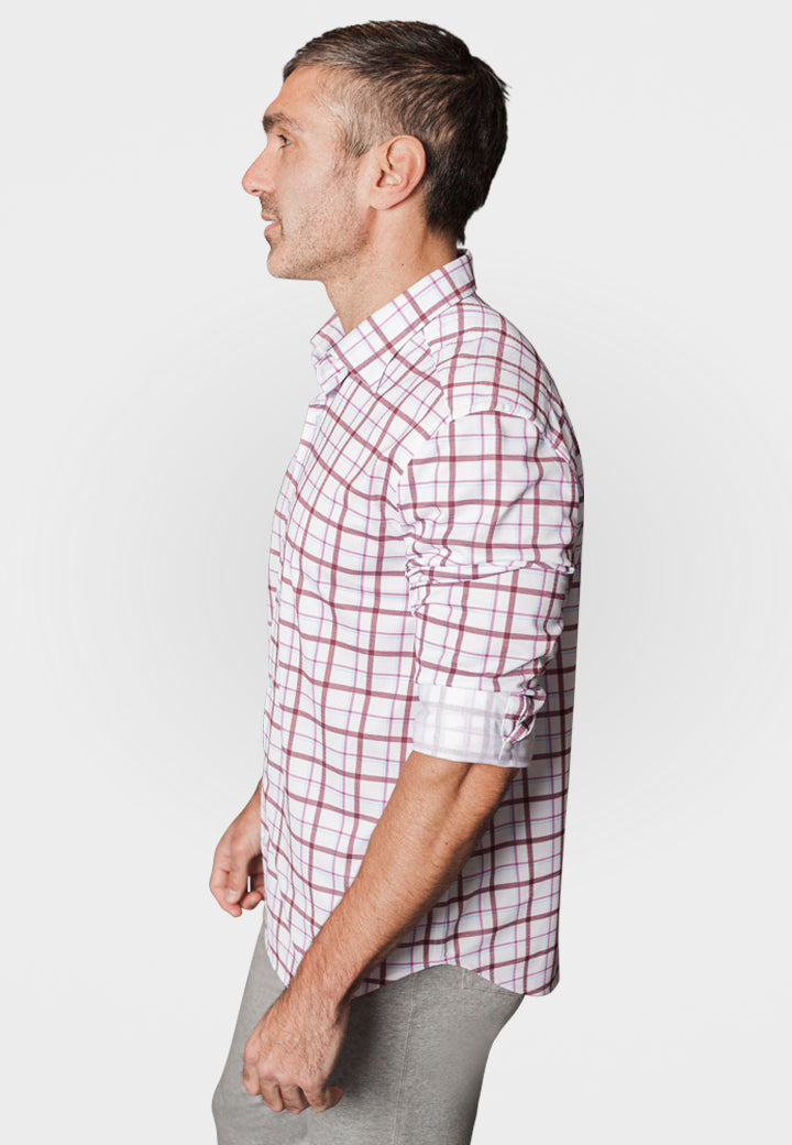 Buki Carnaby Plaid Long Sleeve Tech Shirt — lifestyle context