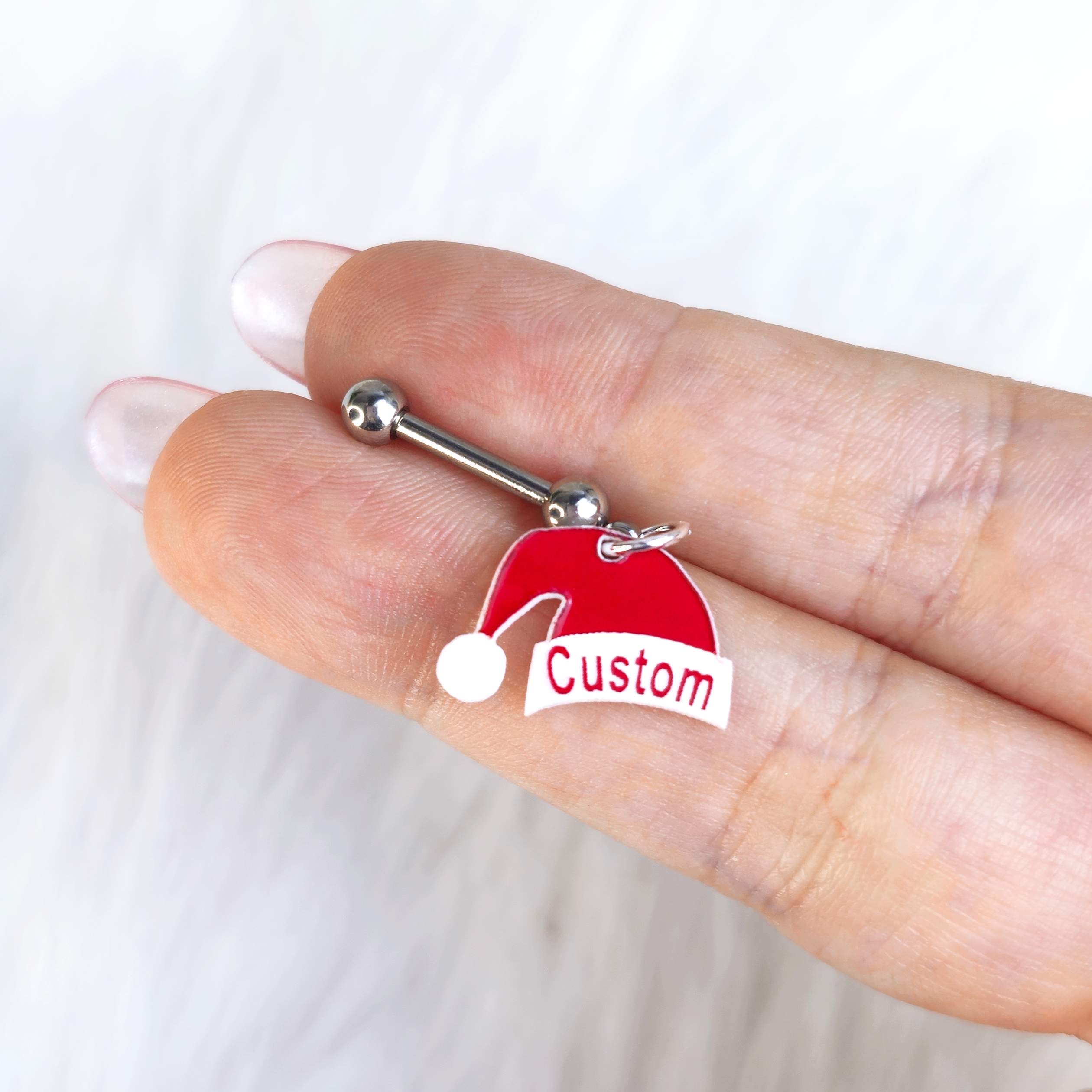 BodyCandy Custom Santa Hat Personalized Dangle Barbell Cartilage Earring — lifestyle context