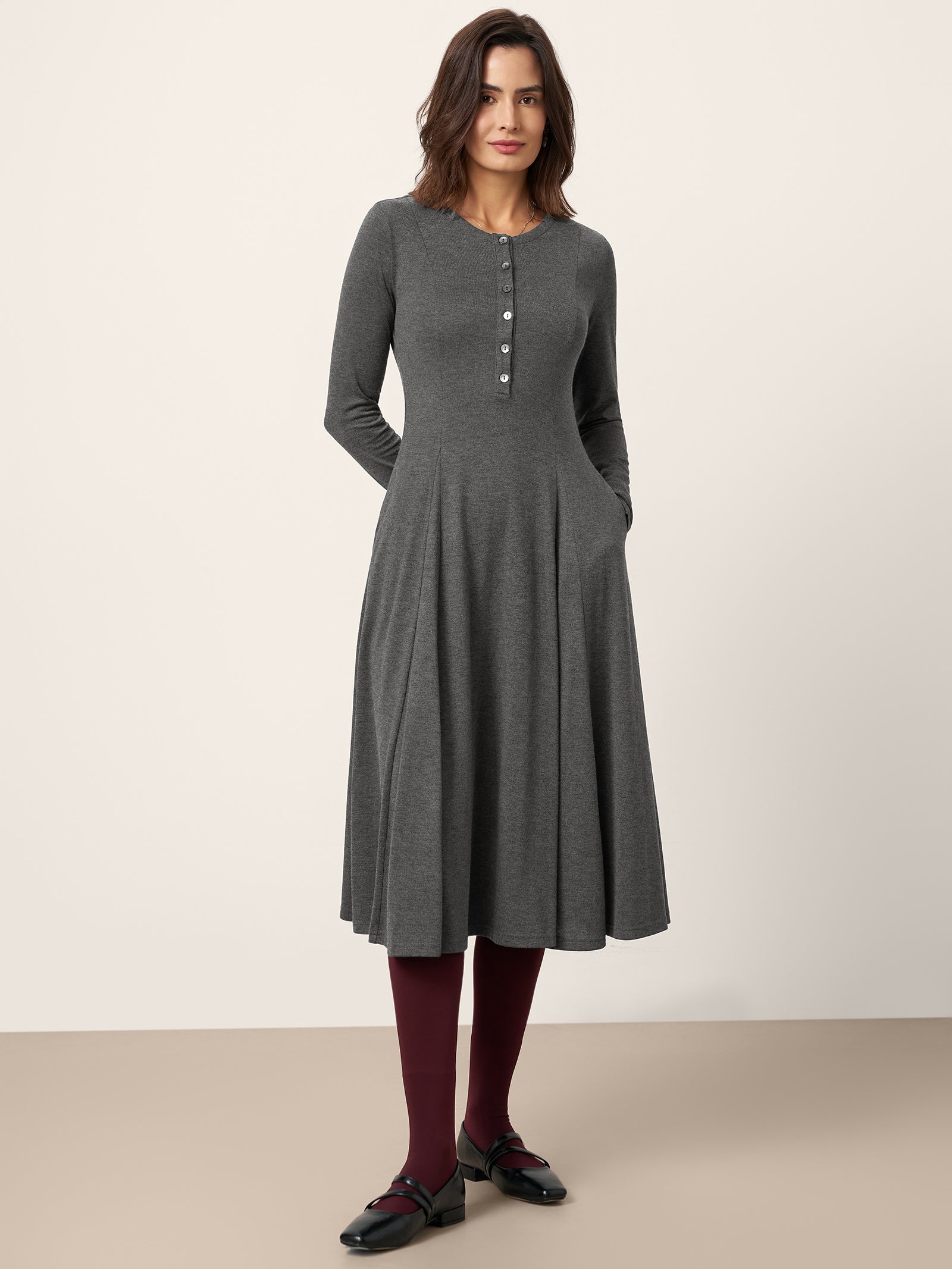 LINTICO LINTICO Cashmere Buttoned Panel Maxi Dress BREE — construction detail