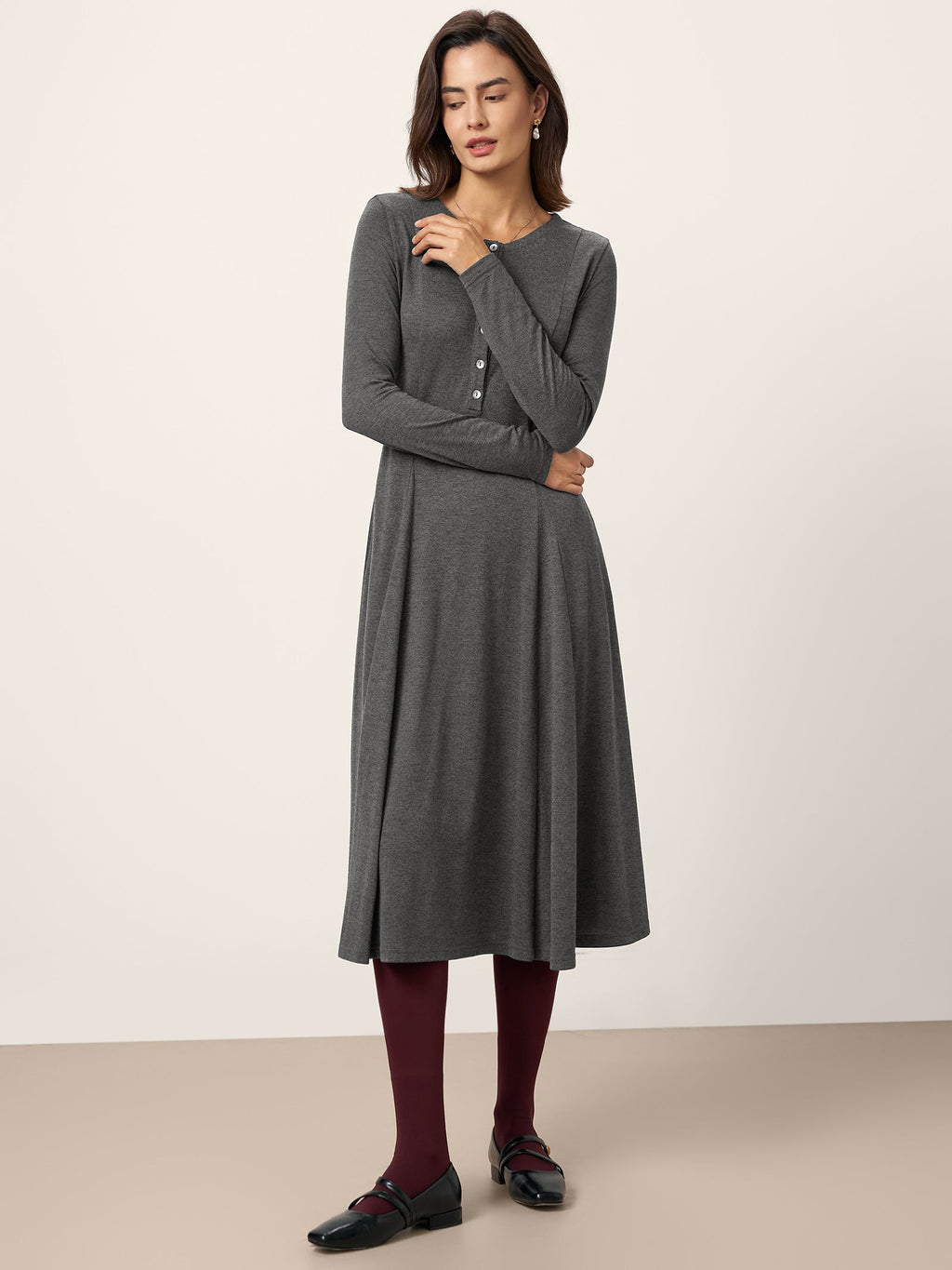 LINTICO LINTICO Cashmere Buttoned Panel Maxi Dress BREE — LINTICO branding close-up