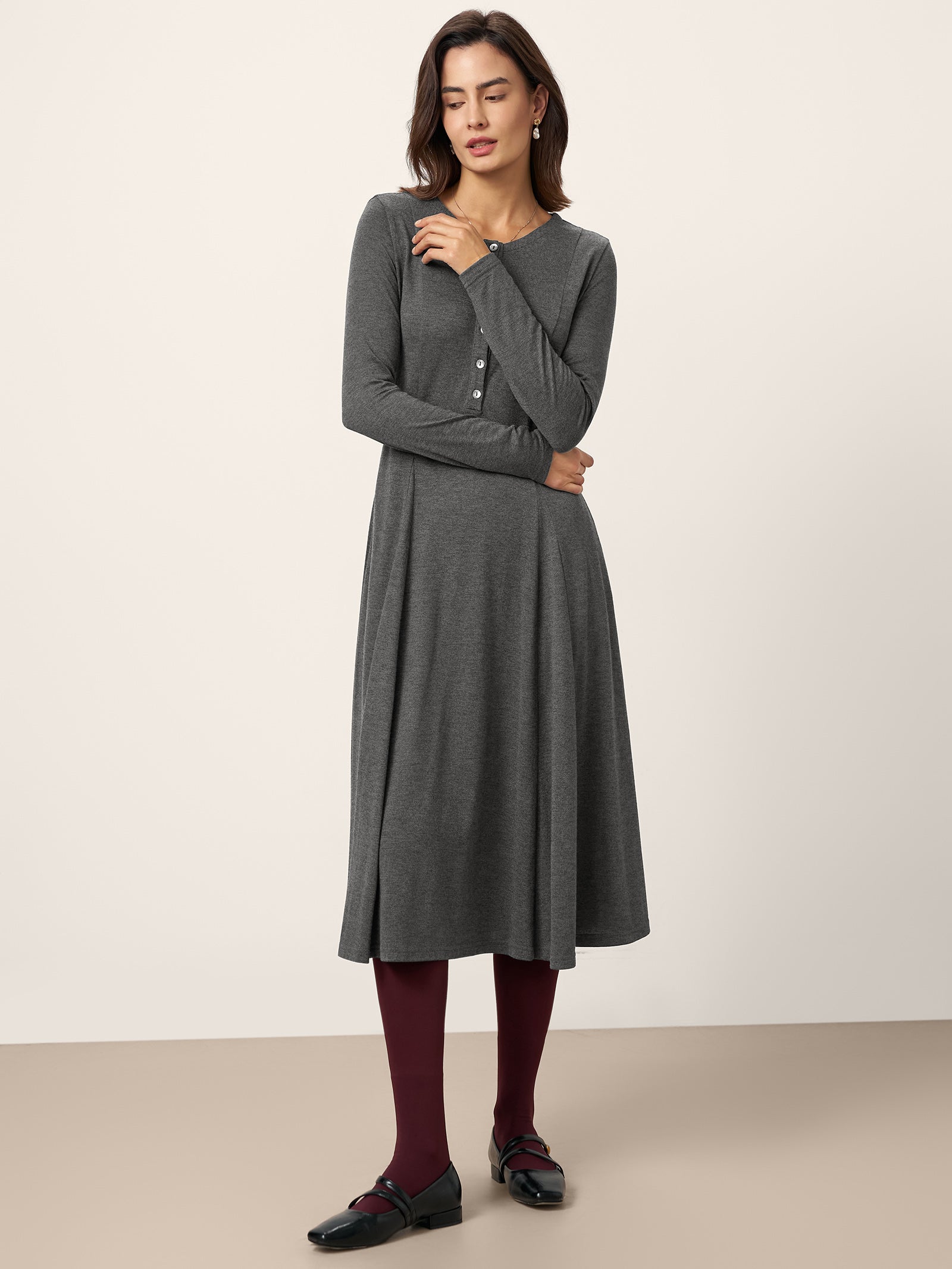 LINTICO LINTICO Cashmere Buttoned Panel Maxi Dress BREE — LINTICO branding close-up