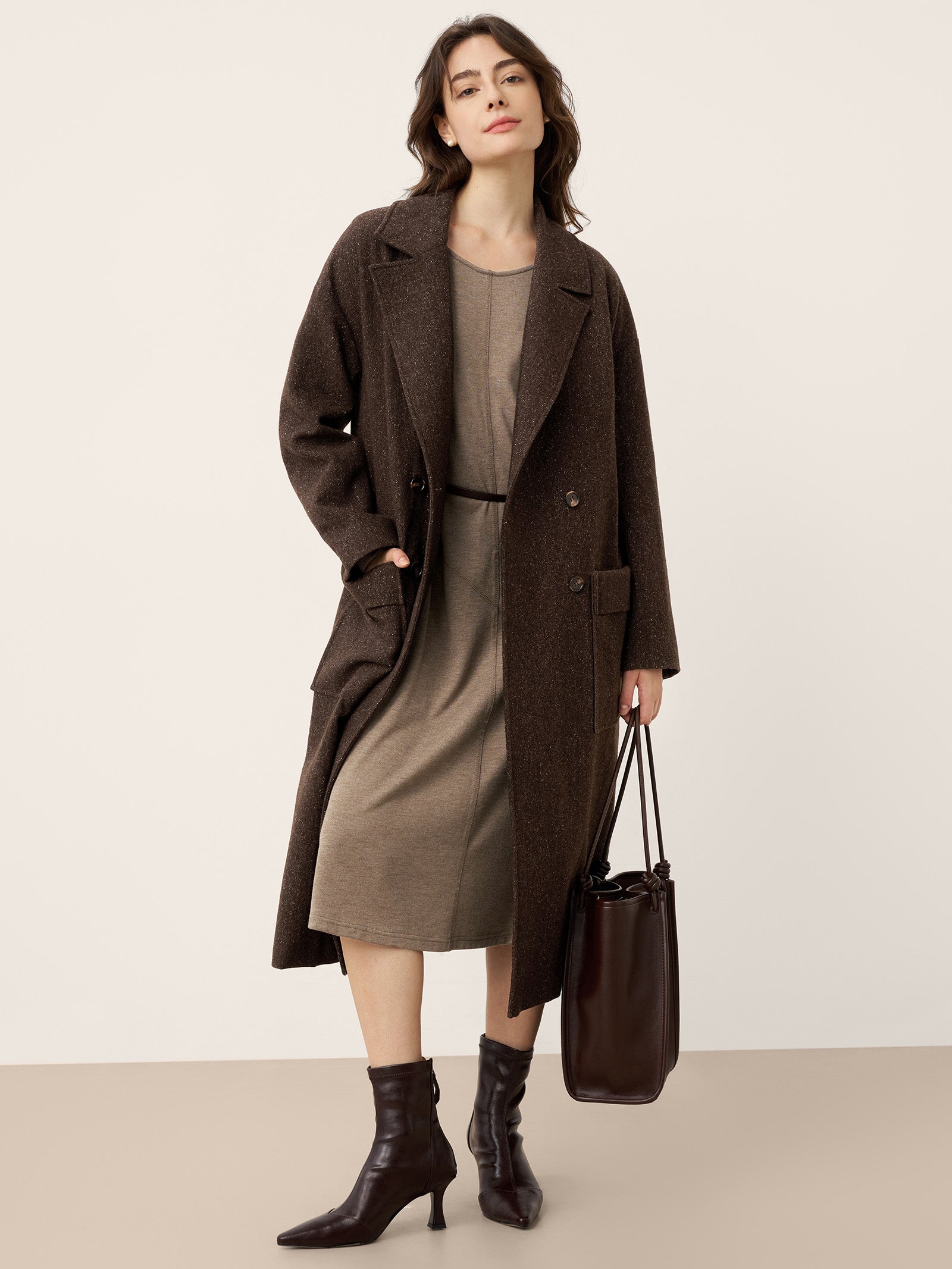 LINTICO Cashmere Crew Neck Sculpted Seam A-Line Midi Dress HARLOW — detail shot 7