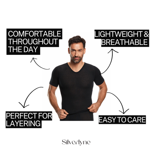 Silverlyne Cashmere and Silk | Short sleeve base layer shirt (Men's) — detail close-up