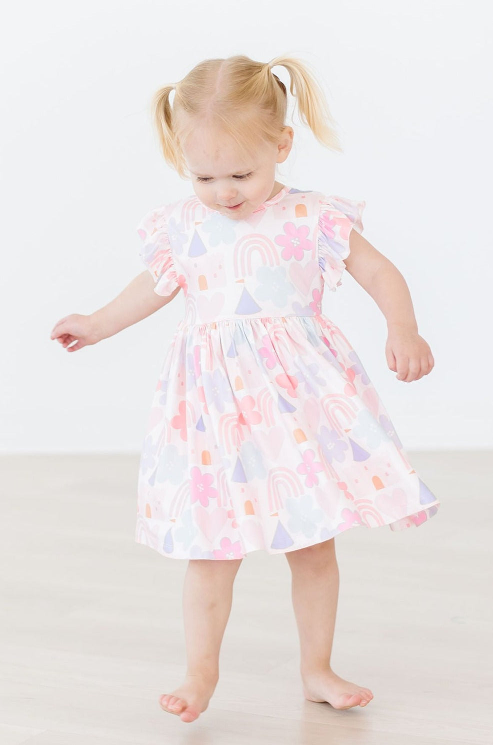 Mila & Rose ® Castles & Rainbows Flutter Sleeve Twirl Dress — detail close-up