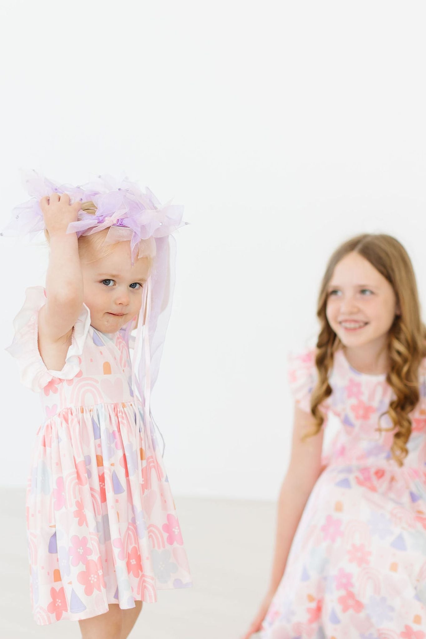 Mila & Rose ® Castles & Rainbows Flutter Sleeve Twirl Dress — back view