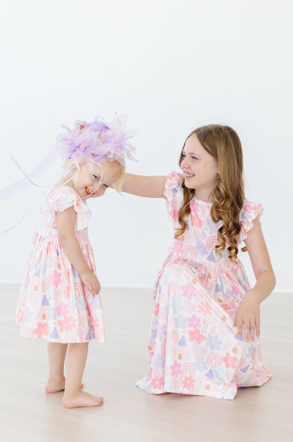 Mila & Rose ® Castles & Rainbows Flutter Sleeve Twirl Dress — alternative angle