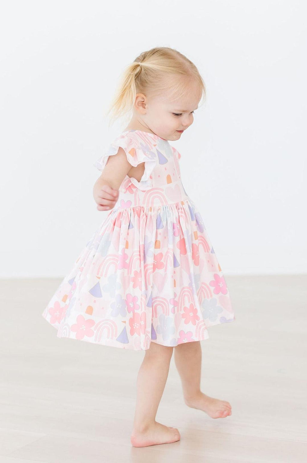 Mila & Rose ® Castles & Rainbows Flutter Sleeve Twirl Dress — in-use photo