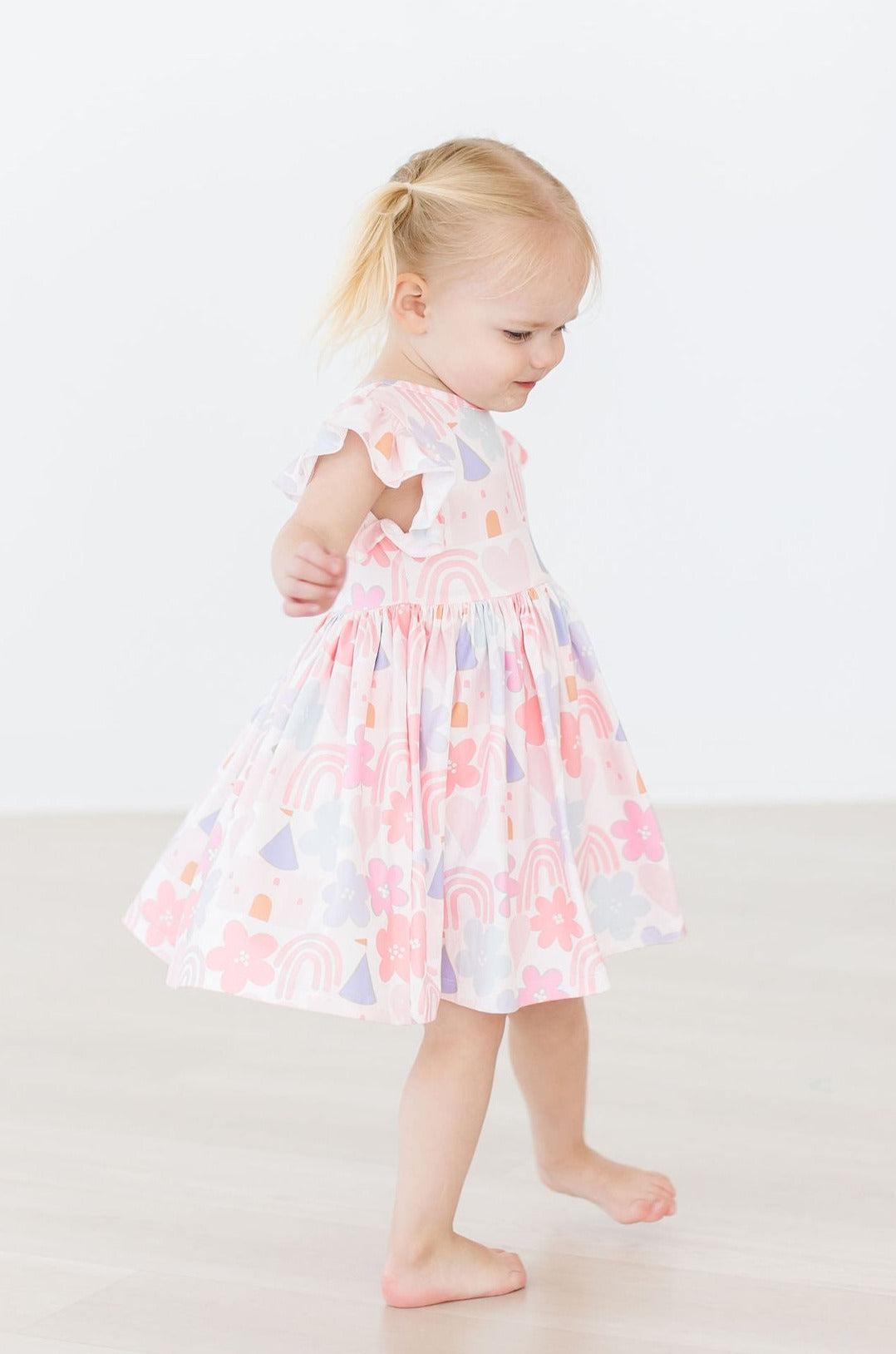 Mila & Rose ® Castles & Rainbows Flutter Sleeve Twirl Dress — in-use photo
