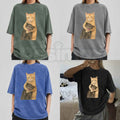 Cat Quarrel Moment T-Shirt – Retro Funny Feline Standoff Graphic Tee, Vintage Washed Lightweight Cotton Unisex Streetwear Top