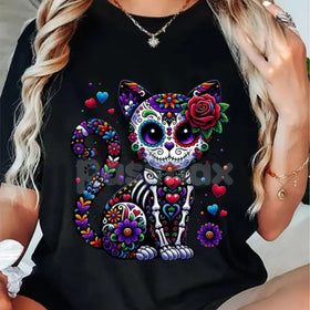 Catrina Sugar Skull T-Shirt - Día de Muertos / Cinco de Mayo Cat Tee, Unisex Vibrant Mexican Graphic Apparel