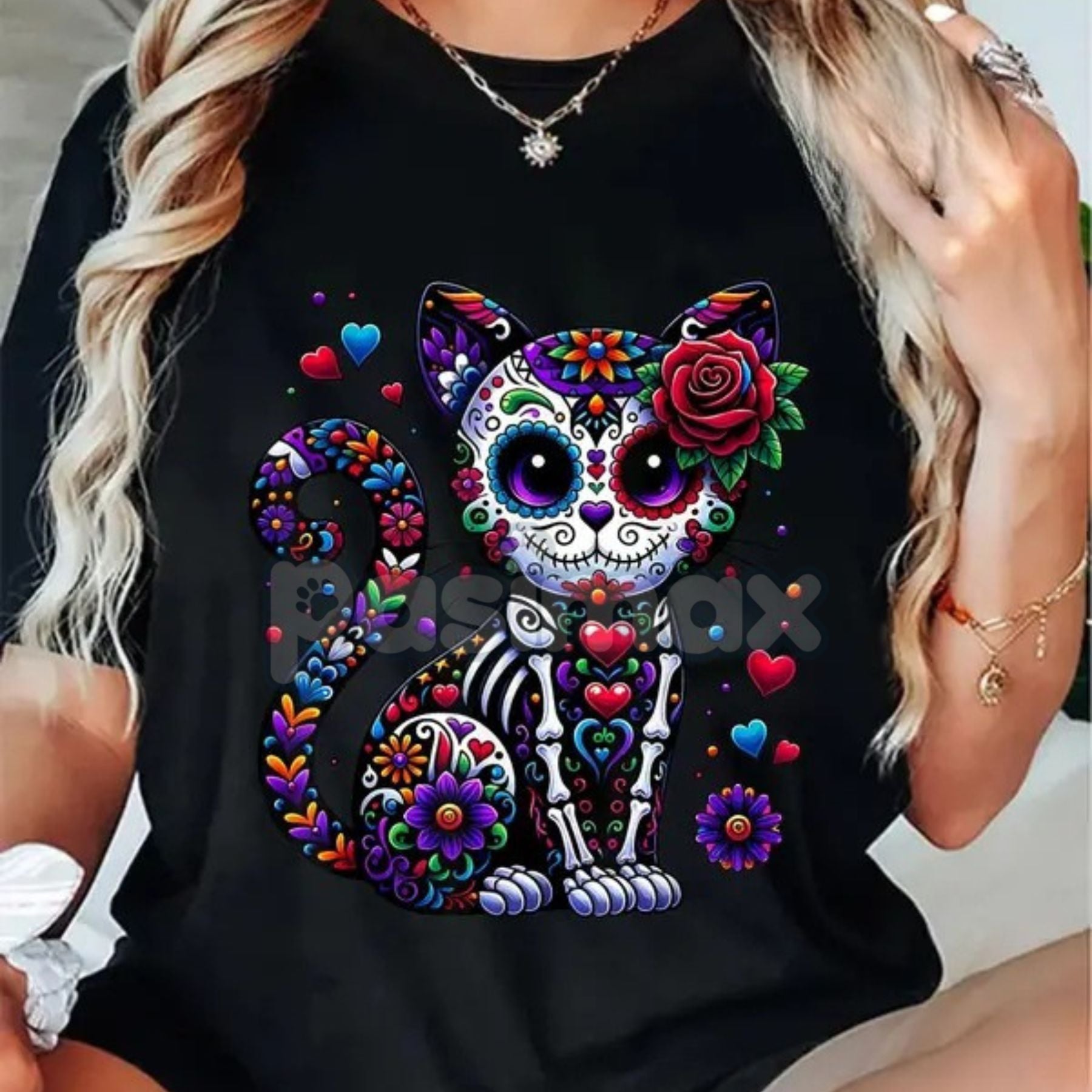 Pasimax Catrina Sugar Skull T-Shirt - Día de Muertos / Cinco de Mayo Cat Tee, Unisex Vibrant Mexican Graphic Apparel — main p
