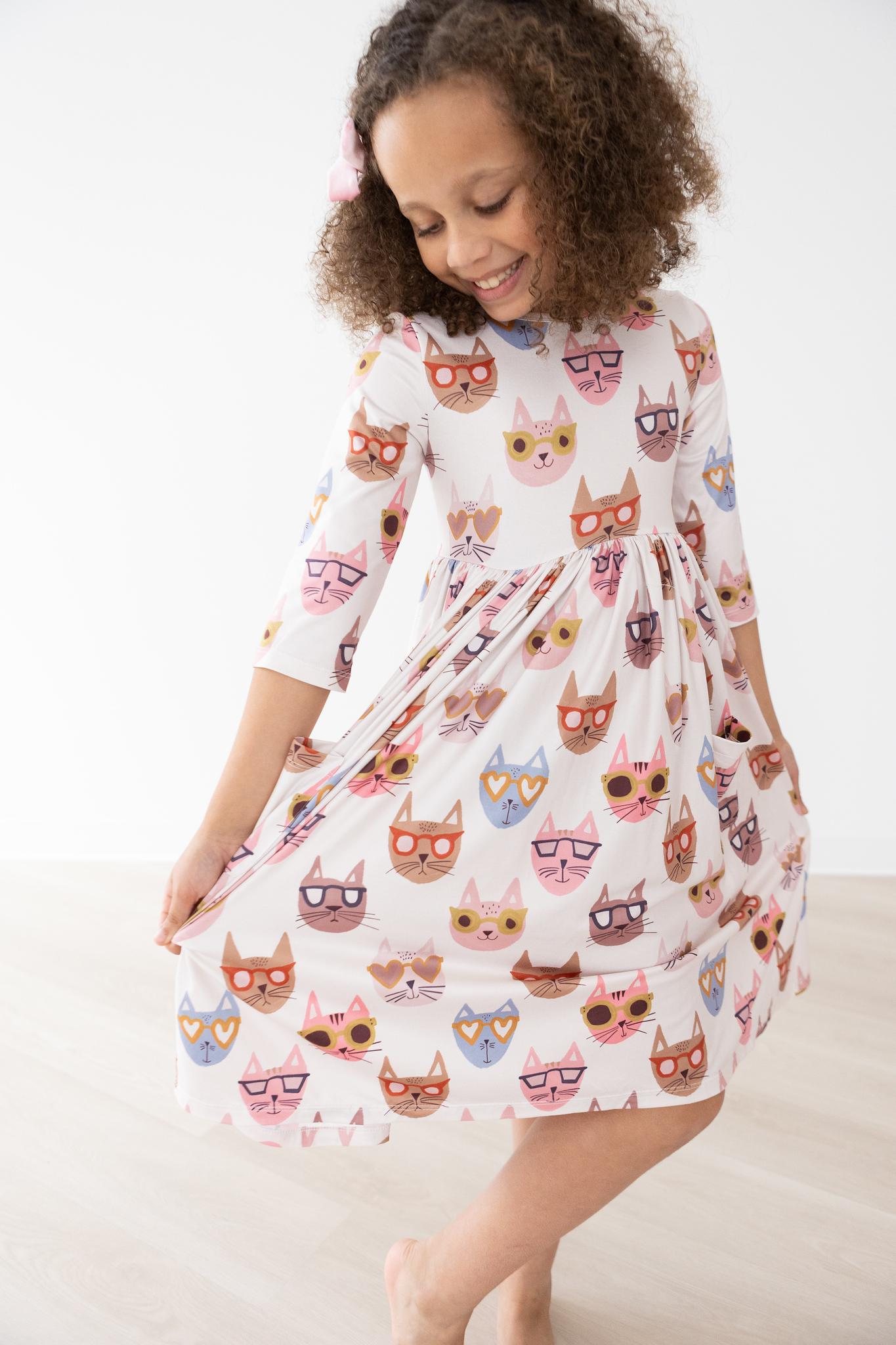 Mila & Rose ® Cattitude 3/4 Sleeve Pocket Twirl Dress — main product shot