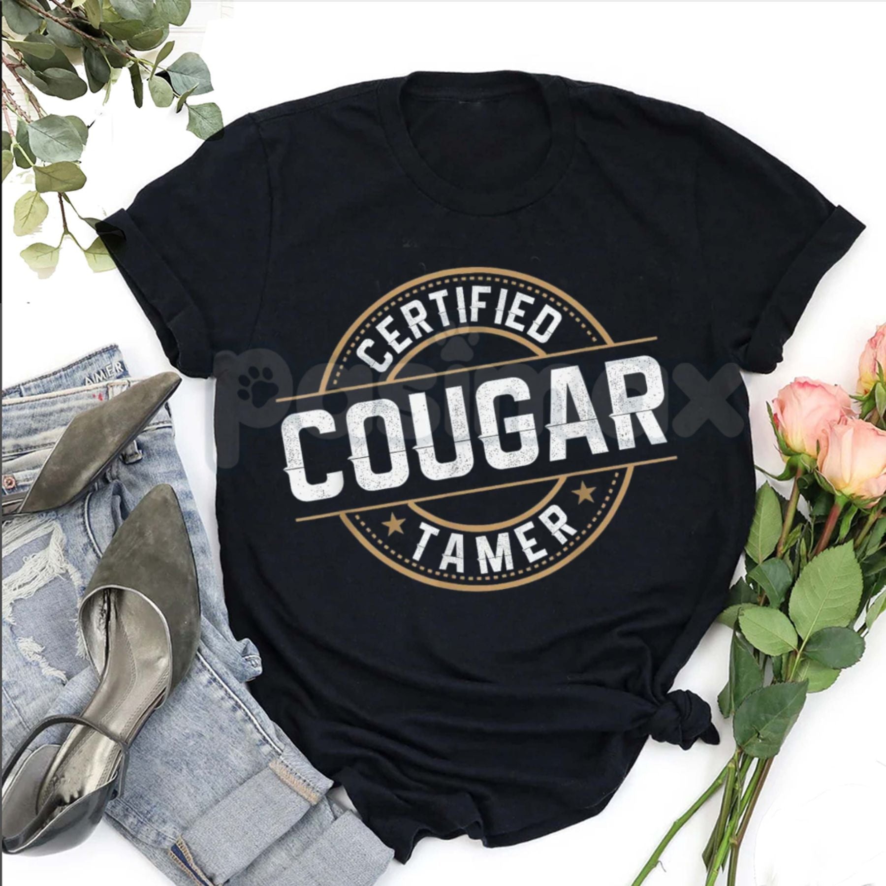 Pasimax "Certified Cougar Tamer" Funny Men's T-Shirt - Humorous Cougar Costume Graphic Tee, Premium 100% Cotton Sarcastic Men