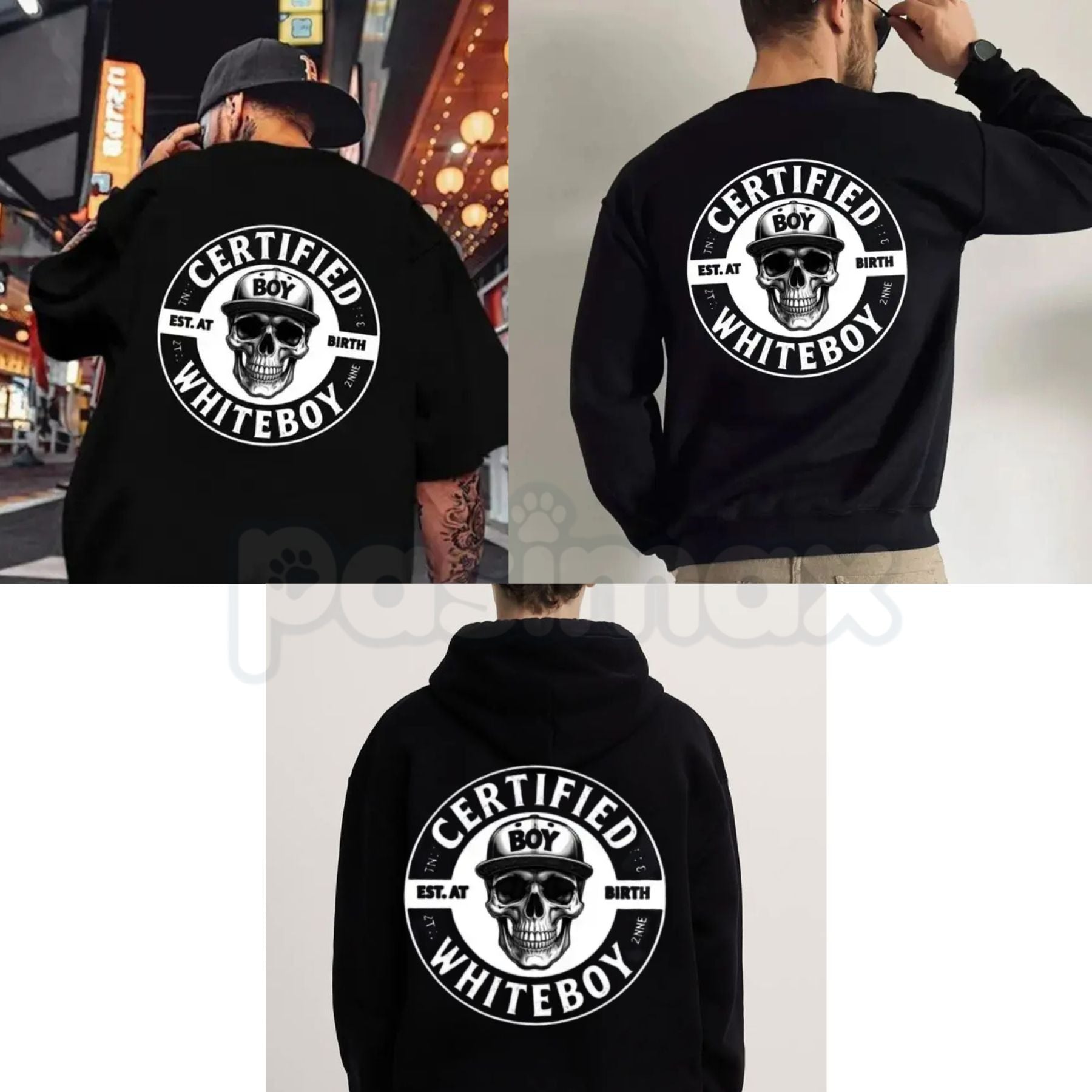 Pasimax Certified Whiteboy Shirt – Skull Graphic Streetwear Hoodie, Urban Aesthetic Sweatshirt & T-Shirt — main product shot