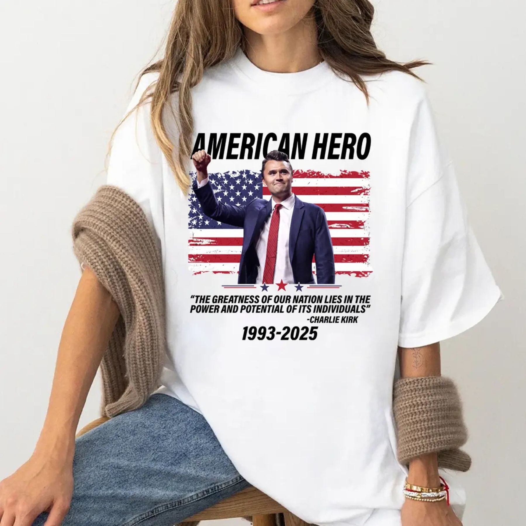 Pasimax Charlie Kirk "American Hero" T-Shirt — main product shot