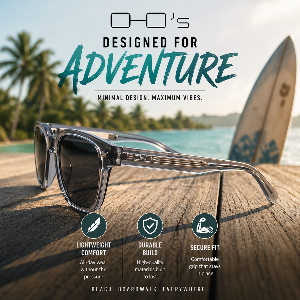 OHO's OHO's MORGAN Sunglasses (Color Variant 3) — Classic Wayfarer Silhouette — OHO's branding close-up