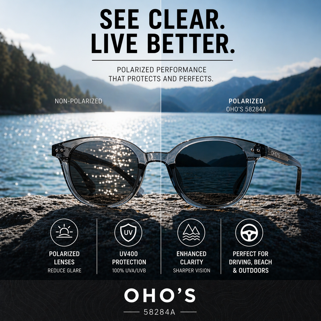 OHO's OHO's COVE Sunglasses — Hideaway Cove Silhouette — OHO's branding close-up