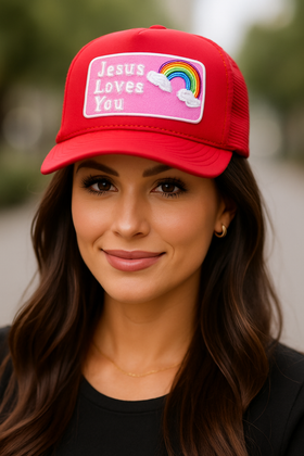 Pretty Little Patriot Jesus Loves You vintage trucker hat