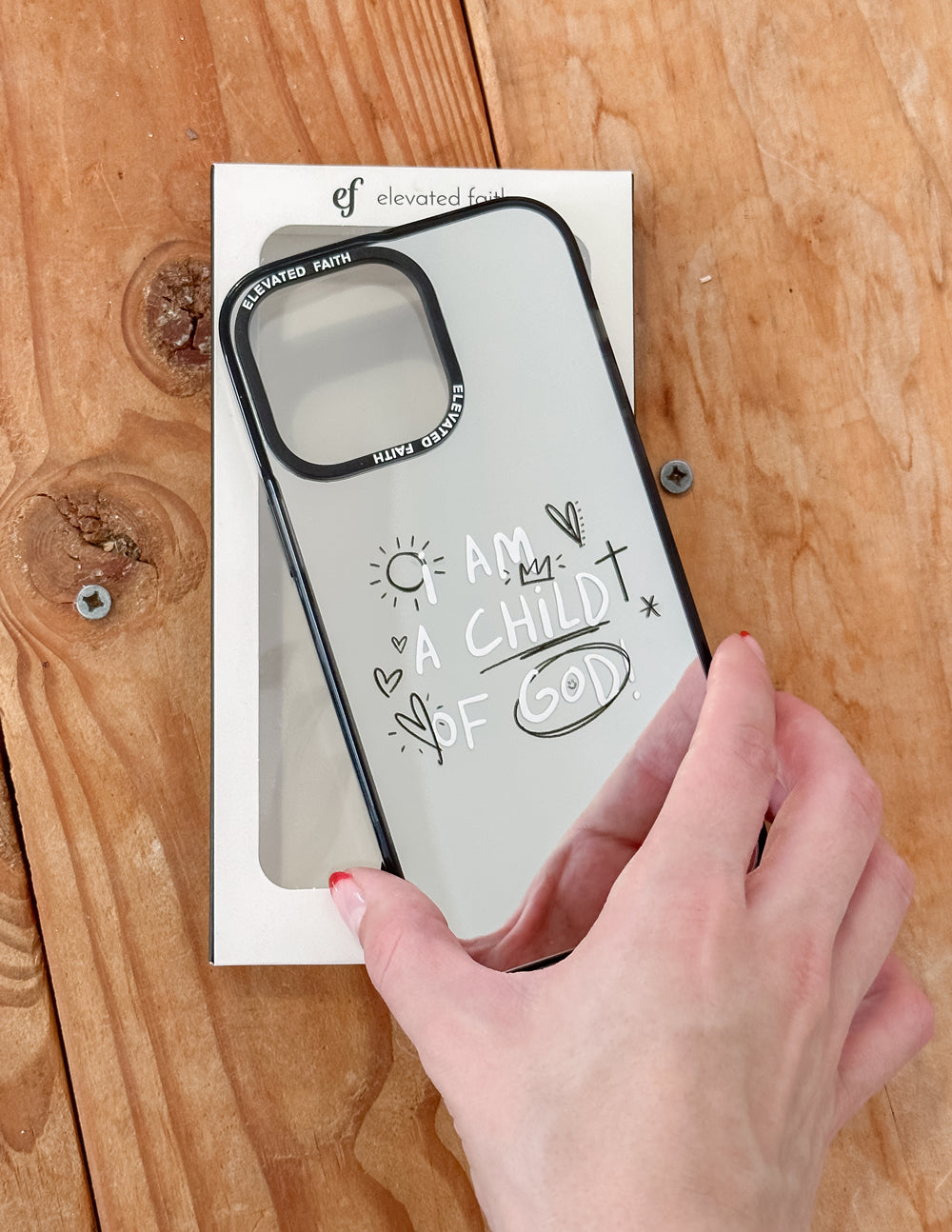 Elevated Faith Child of God Mirror Phone Case — detail close-up