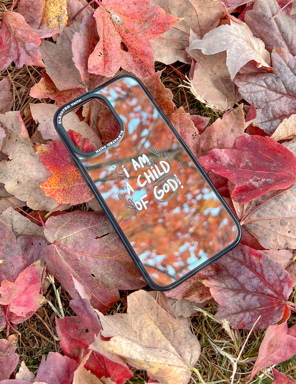 Elevated Faith Child of God Mirror Phone Case — back view