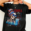 "Chill The Fourth Out" Patriotic Skeleton T-Shirt – 2026 Spring & Summer Men’s Graphic Tee, Premium 100% Cotton 4th of July Top, Soft Lived-In Heavyweight Americana Skeleton Shirt, Made in USA