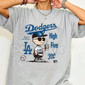 "Chillen’ in LA" Dodgers T-Shirt – Charlie Brown Coffee Graphic Tee, Remastered Heavy Cotton LA Baseball Top, Soft Lived-In Heavyweight Snoopy & Peanuts Fan Shirt, Made in USA