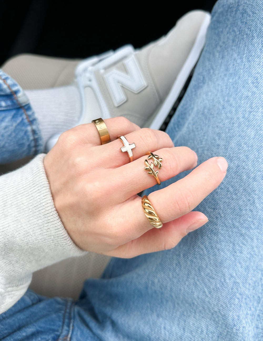Elevated Faith Highs and Lows Matte Gold Ring — detail close-up