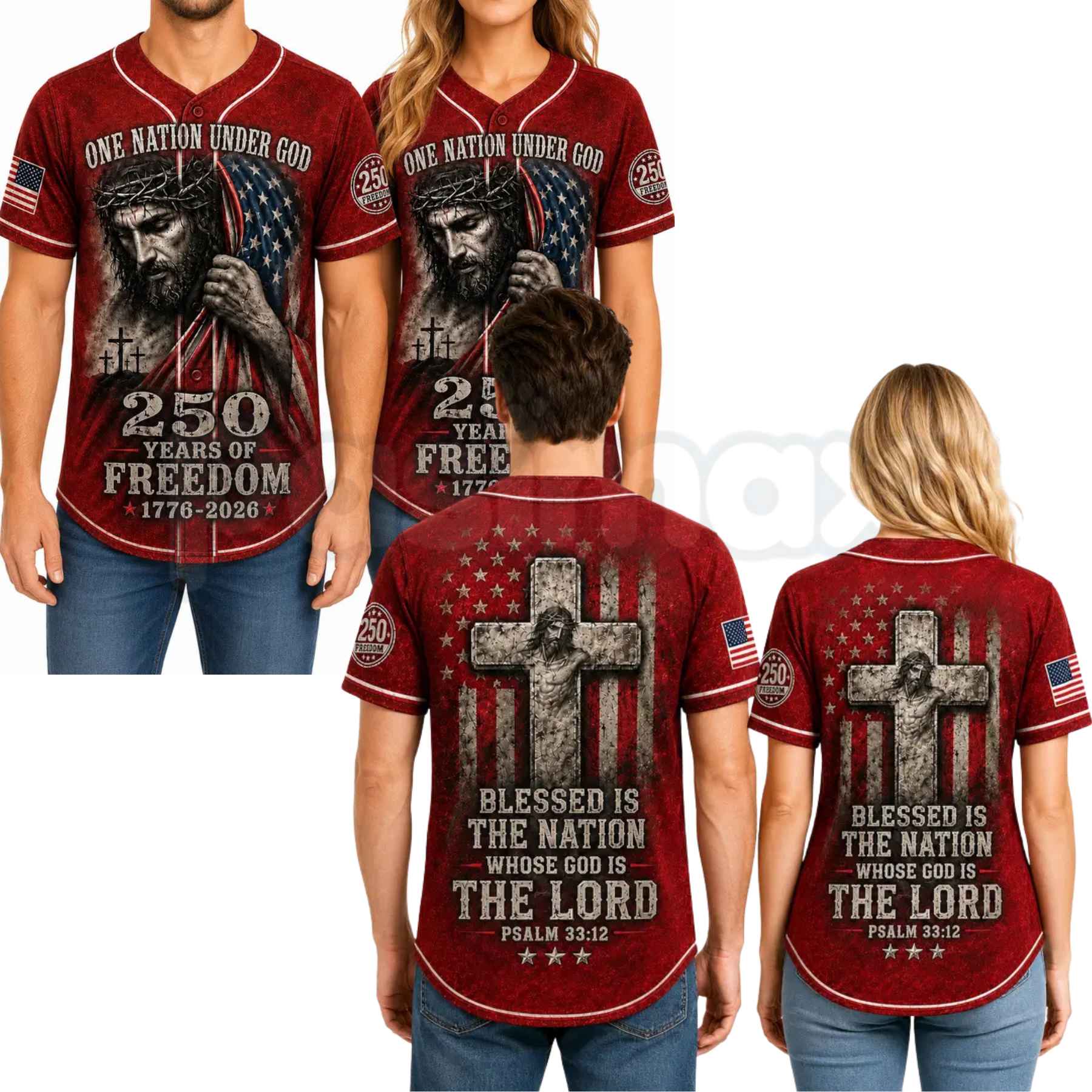Christian Faith USA 250 Years of Freedom Baseball Jersey – Patriotic 1776–2026 Semiquincentennial Faith Shirt