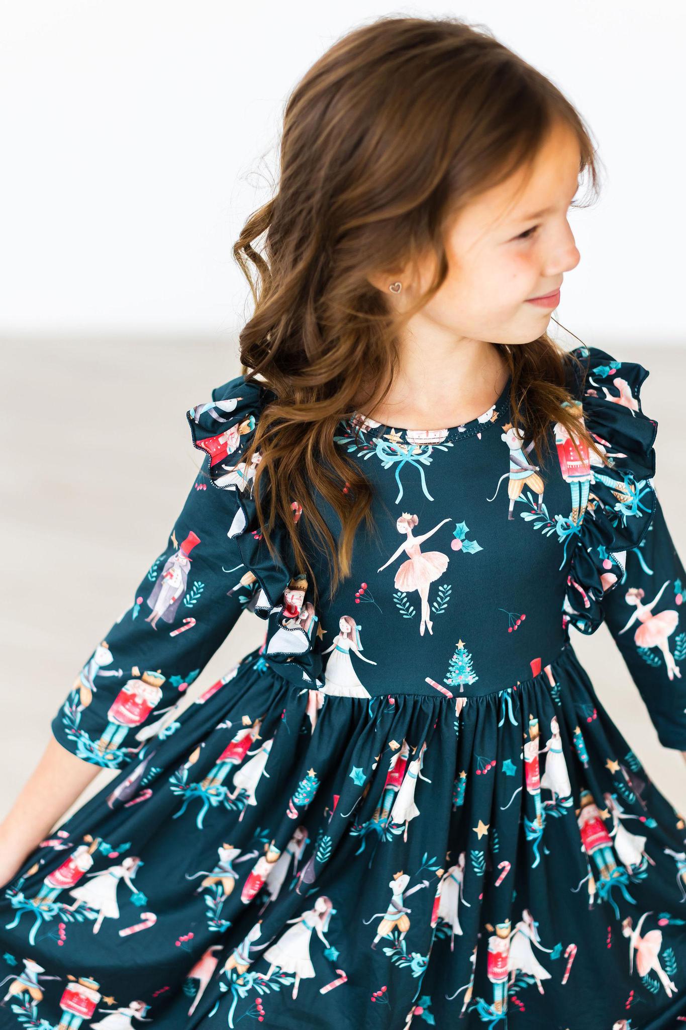 Mila & Rose ® Christmas Ballet 3/4 Sleeve Ruffle Twirl Dress — main product shot