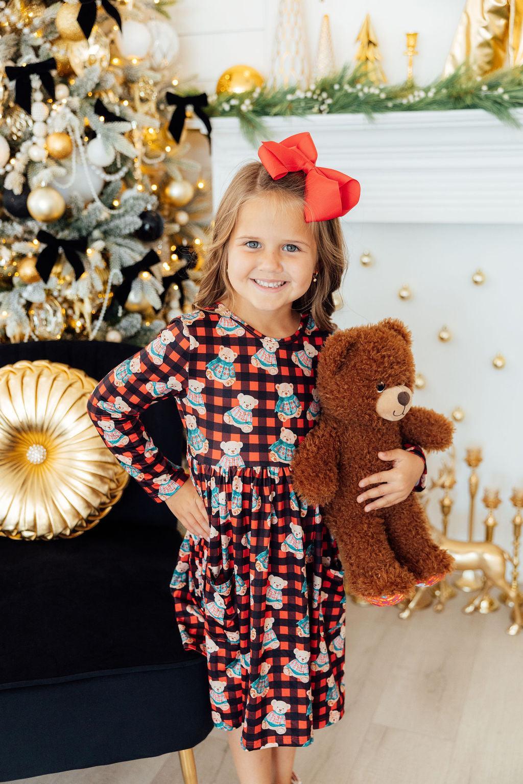 Mila & Rose ® Christmas Bears L/S Pocket Twirl Dress — main product shot
