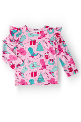 Christmas Cowgirl L/S Ruffle Tee