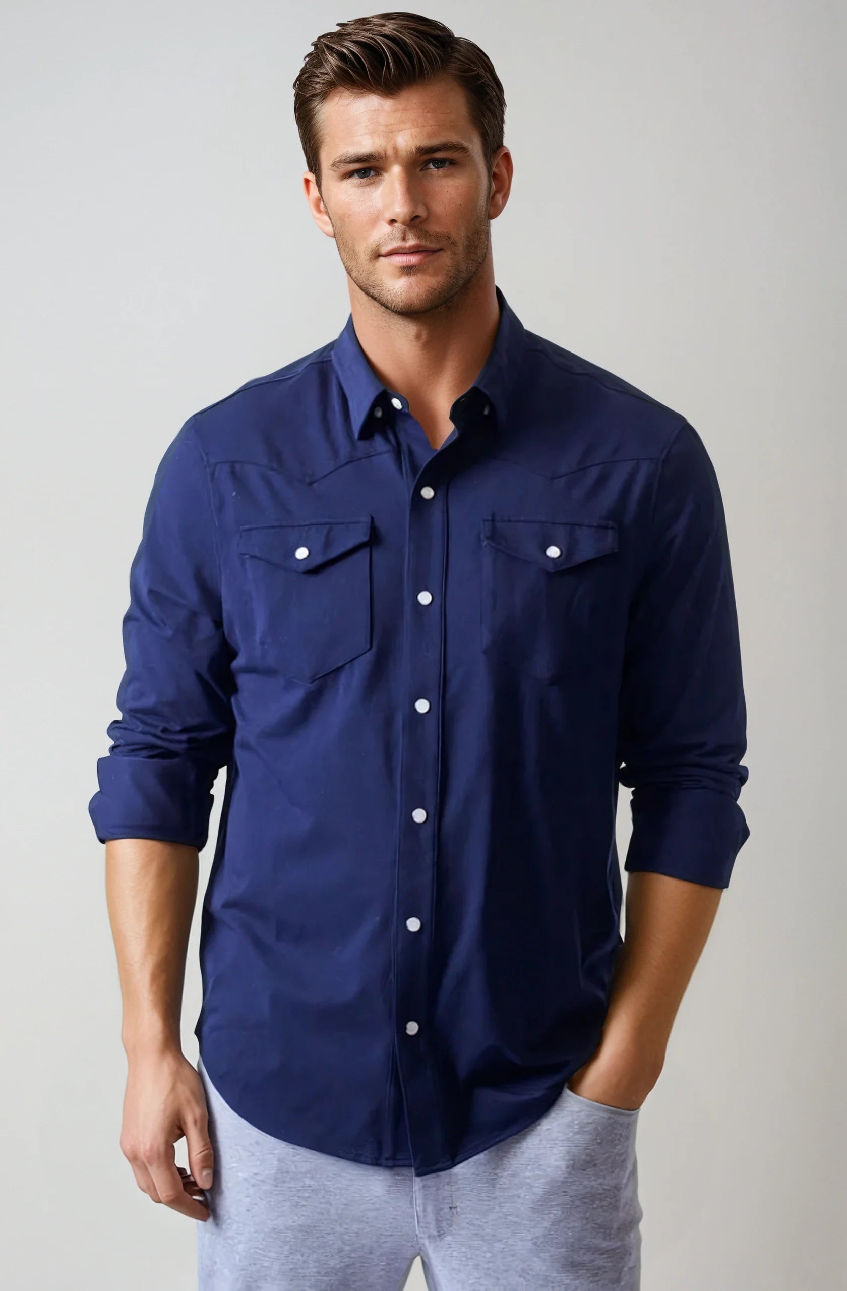 Buki Buki’s Cinqo Western Tech Shirt - Navy — main product shot