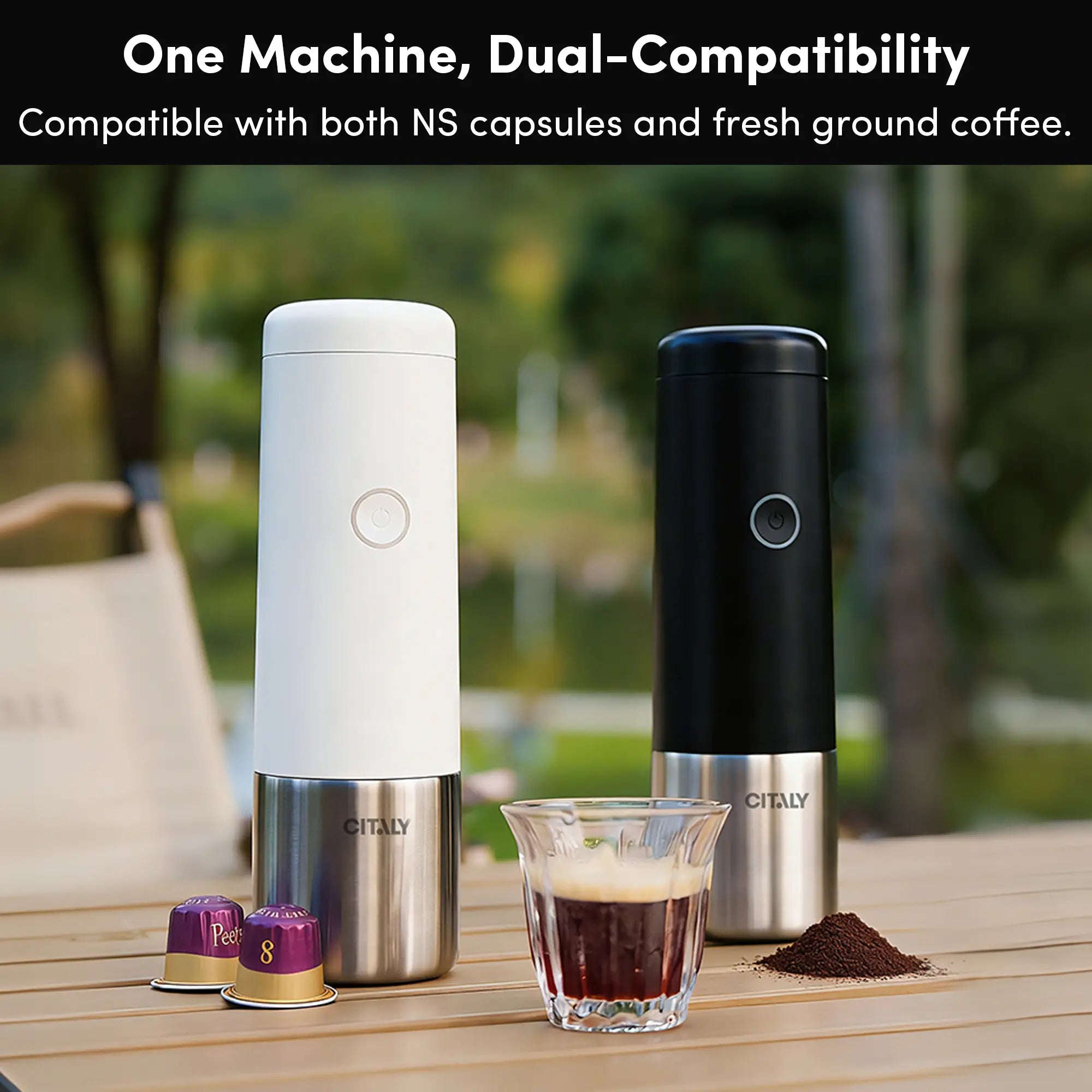 Citaly GO-1 Portable Espresso Machine, Fast Self-Heating, PD 3.0 Fast Charge, 3*2500mAh, Capsule & Ground Coffee Compatible –