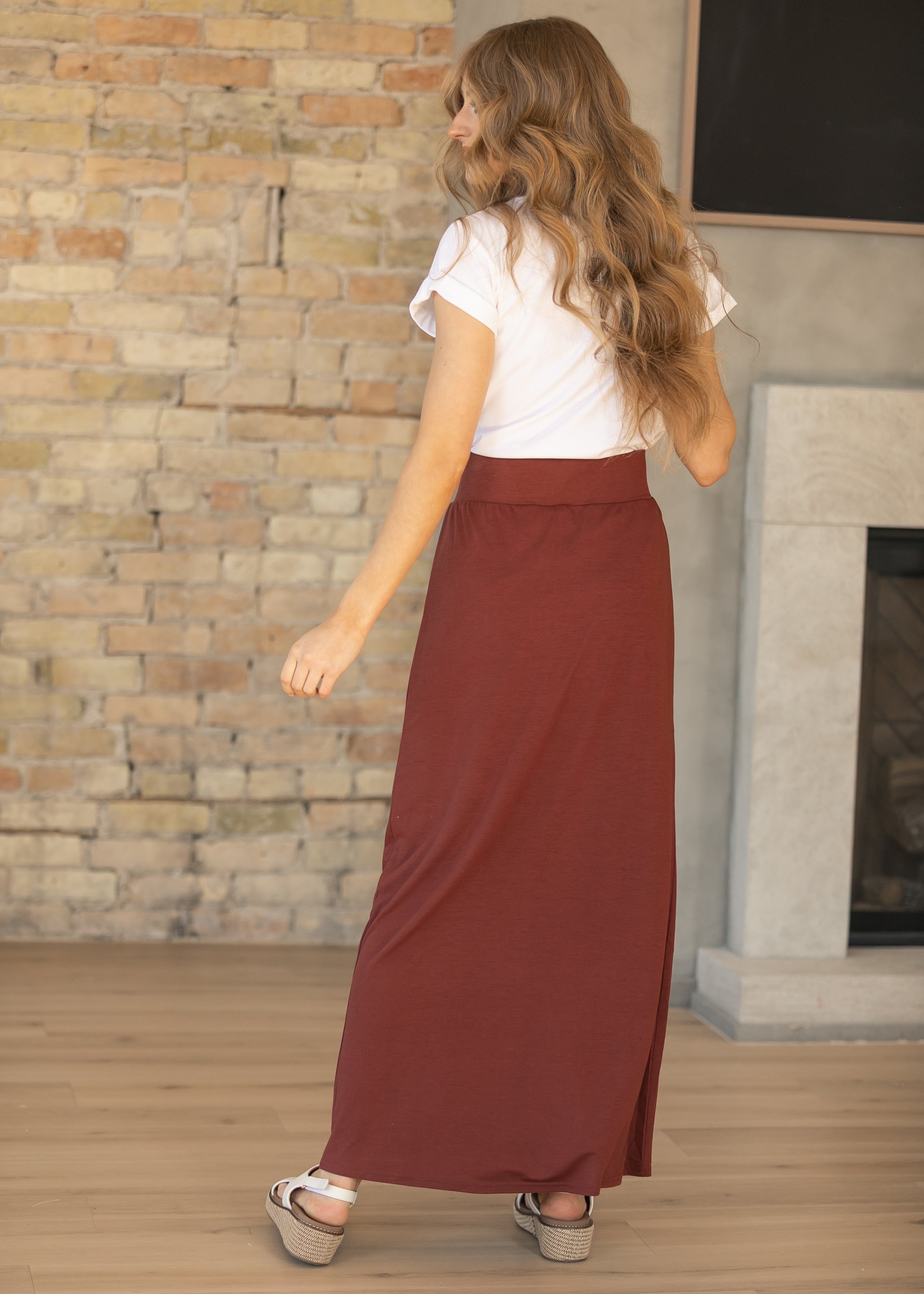 Inherit Co. Clarise Rust Premium Knit Maxi Skirt — side view