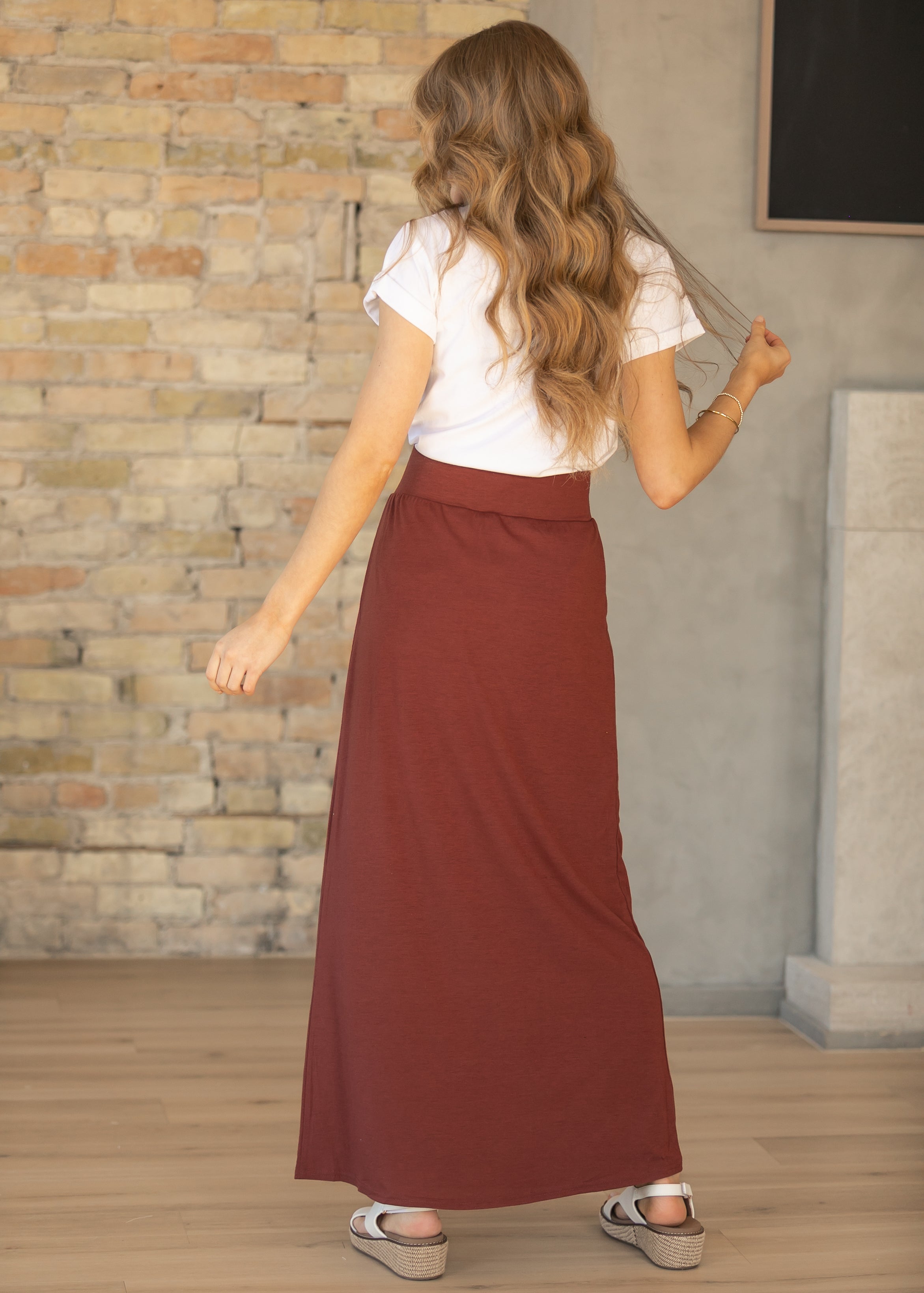 Inherit Co. Clarise Rust Premium Knit Maxi Skirt — back view