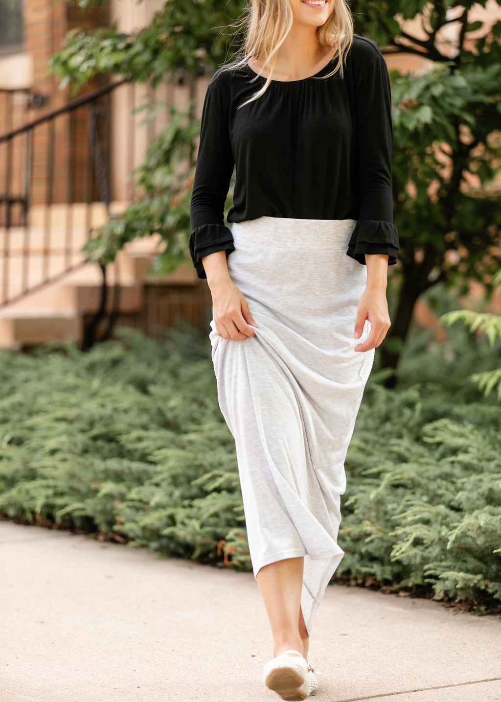 Clarise Heather Gray Premium Knit Maxi Skirt — view 7