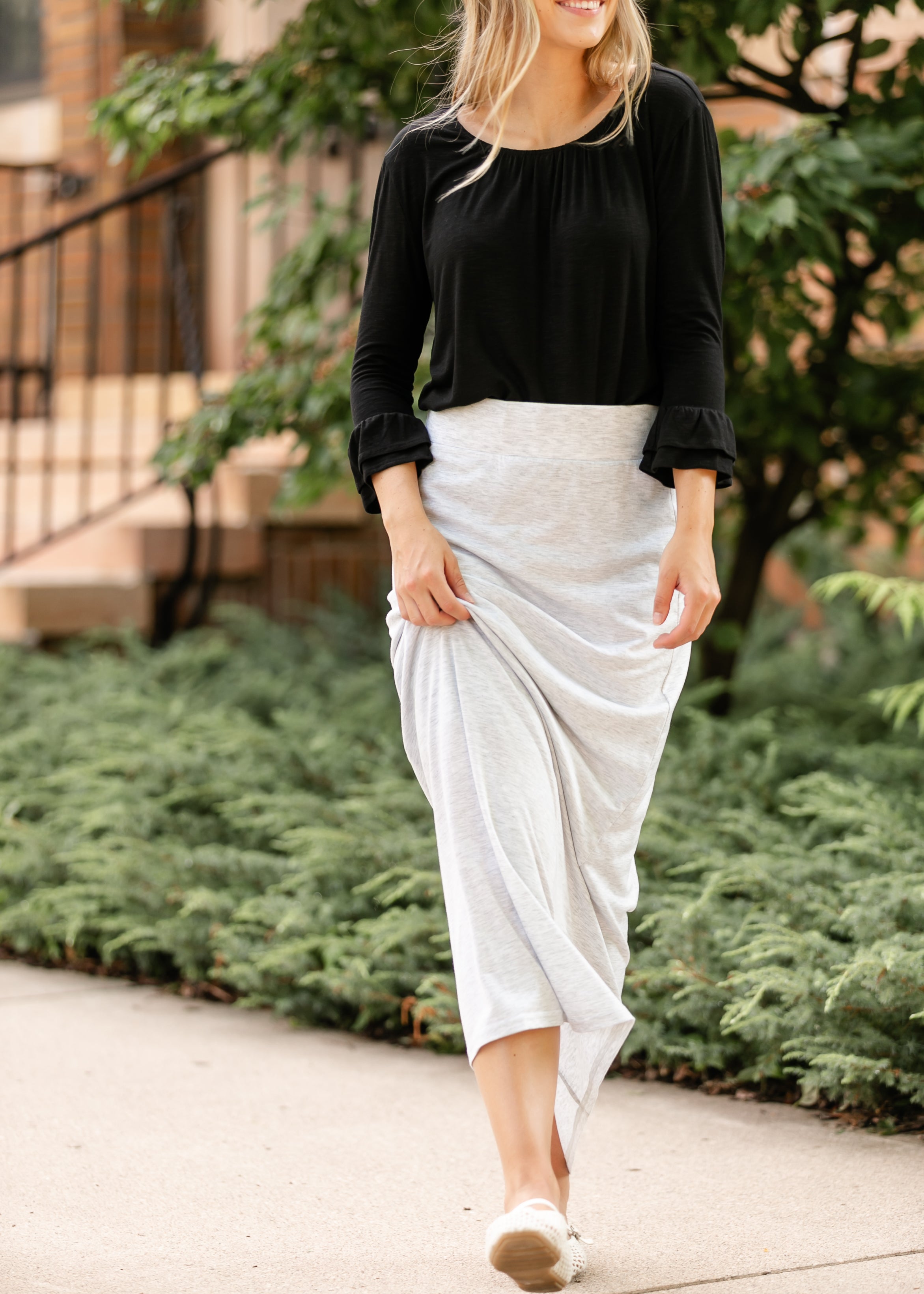 Clarise Heather Gray Premium Knit Maxi Skirt — view 7
